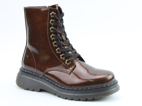Heavenly Feet Eva Bronze Patent Womens Lace Up Zip Up Ankle Boots