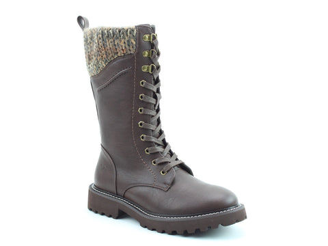 Heavenly Feet Leena Chocolate Womens Lace Up Zip Up Mid Calf Boots