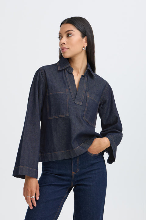 B.Young Womens 20819277 BYKIONA Dark Blue Denim Blouse