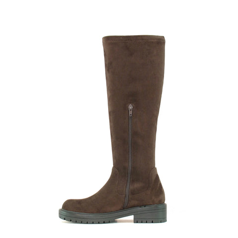Ella Nicola Brown Faux Suede Knee High Womens Biker Boots