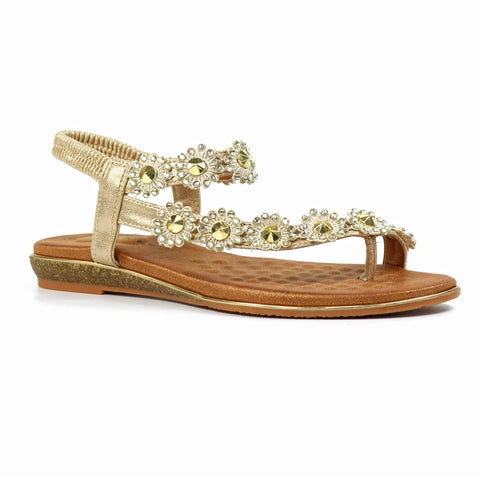 Lunar JLH455 Charlotte II Gold Women's Beaded Corsage Elasticated Heel Strap Sandals