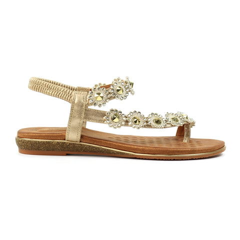 Lunar JLH455 Charlotte II Gold Women's Beaded Corsage Elasticated Heel Strap Sandals