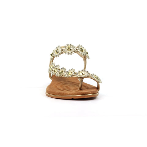 Lunar JLH455 Charlotte II Gold Women's Beaded Corsage Elasticated Heel Strap Sandals