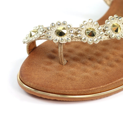 Lunar JLH455 Charlotte II Gold Women's Beaded Corsage Elasticated Heel Strap Sandals