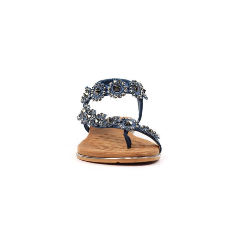 Lunar JLH455 Charlotte II Navy Women's Beaded Corsage Elasticated Heel Strap Sandals