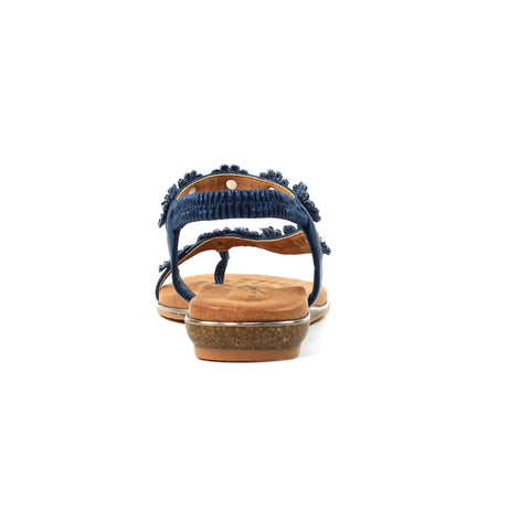 Lunar JLH455 Charlotte II Navy Women's Beaded Corsage Elasticated Heel Strap Sandals