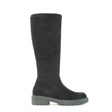 Ella Nicola Black Faux Suede Knee High Womens Biker Boots