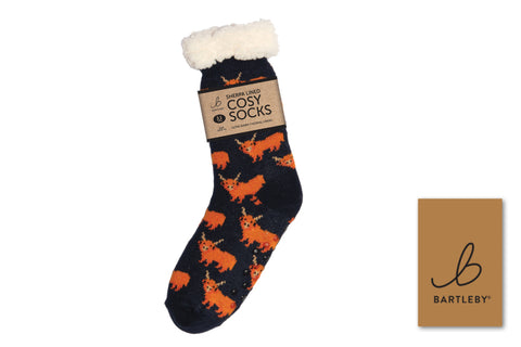 Bartleby Highland Cow Mens Sherpa Socks