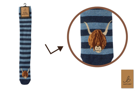 Bartleby Highland Cow Stripe Womens Funky Welly Socks