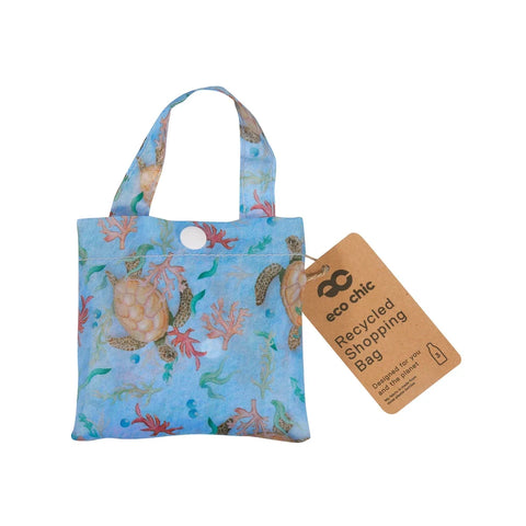 Eco Chic Blue Sea Turtles Recycled Lightweight Foldable Reusable Shopping Bag