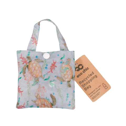 Eco Chic Grey Sea Turtles Recycled Lightweight Foldable Reusable Shopping Bag