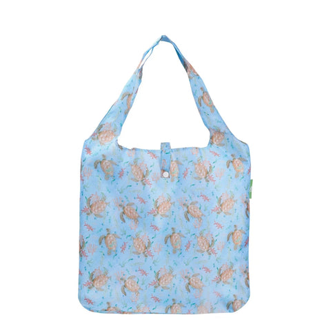 Eco Chic Blue Sea Turtles Recycled Lightweight Foldable Reusable Shopping Bag