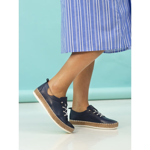 Lunar FLE050 Evie Navy Womens Casual Comfort Leather Elasticated Lace Trainers