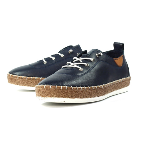 Lunar FLE050 Evie Navy Womens Casual Comfort Leather Elasticated Lace Trainers
