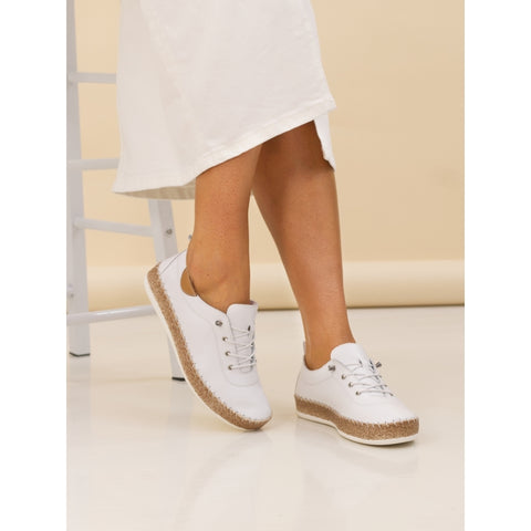 Lunar FLE050 Evie White Womens Casual Comfort Leather Elasticated Lace Trainers