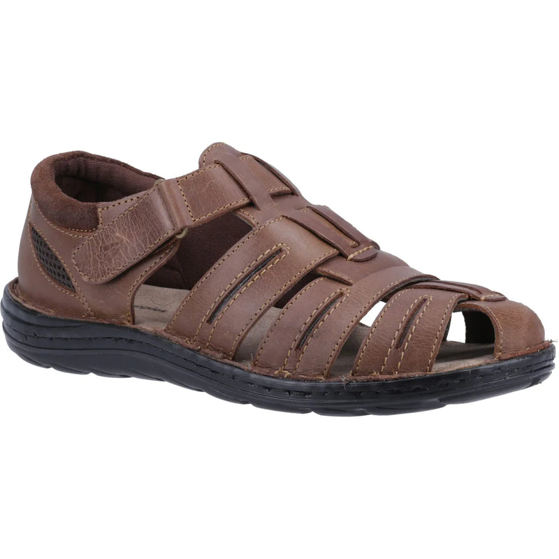 Hush Puppies Albert Tan Mens Closed Toe Leather Touch Fastening Sandal The Shoe Centre