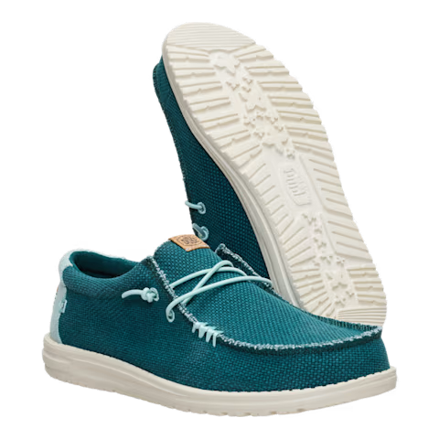 Hey Dude Mens Wally Braided Deep Green/Harbor Grey Textile Slip On Shoes