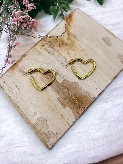 Jess and Lou ER143G Gold Hollow Heart Stud Hypoallergenic & Nickel Free Silver Hooks Earrings