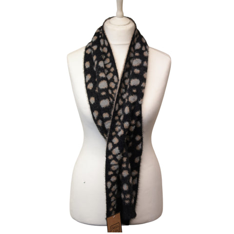 Jess and Lou Black Leopard Fluffy Pull Through Scarf