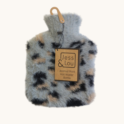 Jess and Lou Grey Animal Print Mini Hot Water Bottle