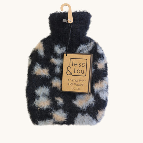 Jess and Lou Black Animal Print Mini Hot Water Bottle