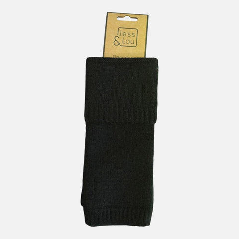 Jess and Lou Black Double Cuff Fingerless Gloves