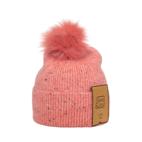 Jess and Lou Pink Speckle Rib Bobble Hat