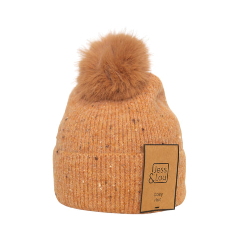 Jess and Lou Camel Speckle Rib Bobble Hat
