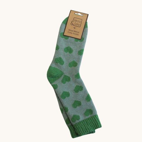 Jess and Lou Green Heart Cosy Socks