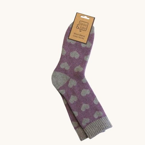 Jess and Lou Lavender Heart Cosy Socks