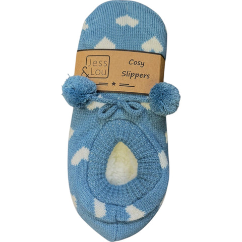 Jess and Lou Cornflower & White Heart Cosy Slippers
