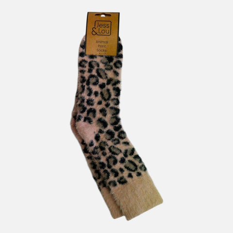 Jess and Lou Tan Fluffy Leopard Print Socks