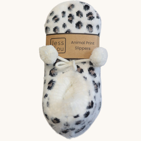 Jess and Lou Cream Leopard Fluffy Slipper