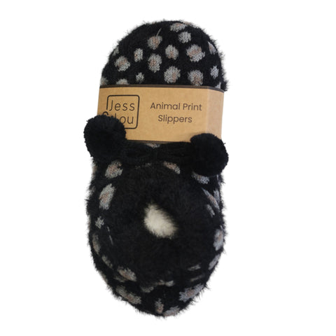 Jess and Lou Black Leopard Fluffy Slipper