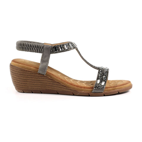 Lunar JLH492 Macie Pewter Womens Wedge Heel Sandals