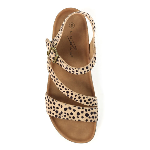 Lunar JLH529 Muster Ocelot Womens Comfortable Summer Low Wedge Slingback Sandals