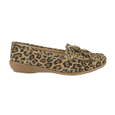 Jo & Jo Nautical Leopard Women's Slip On Leather Loafers Moccasins Casual Shoes