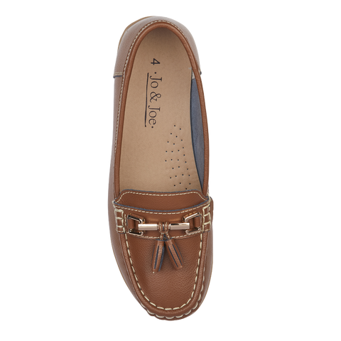 Jo & Joe Nautical Tan Women's Slip On Leather Loafers Moccasins Casual Shoes