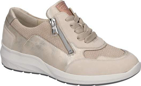Waldlaufer 831004 500 698 M-Tonia Ausi Fume Master Gio Perl Lightgold Sand Womens M Fitting Zip Up Lace Up H Fitting Leather Trainers