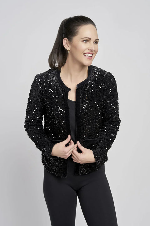 Pinns Sequin Velvet Trim Jacket 699JK Black