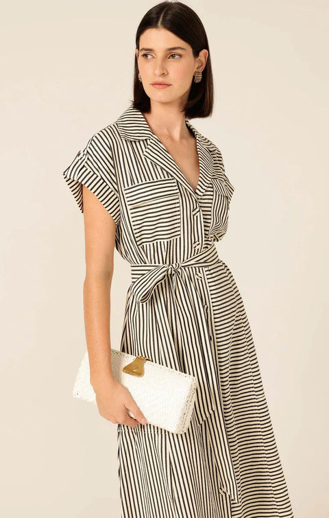 Brave & True Portia Dress White With Black Stripe