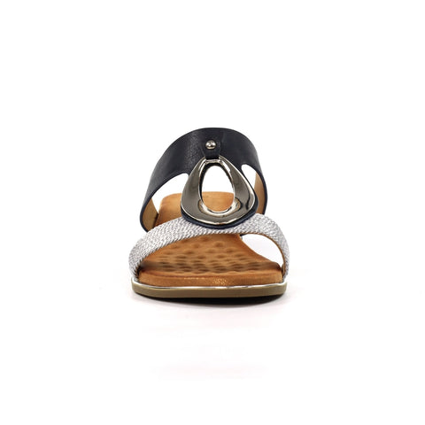Lunar JLH528 Portland Navy Womens Wedge Mules Sandals