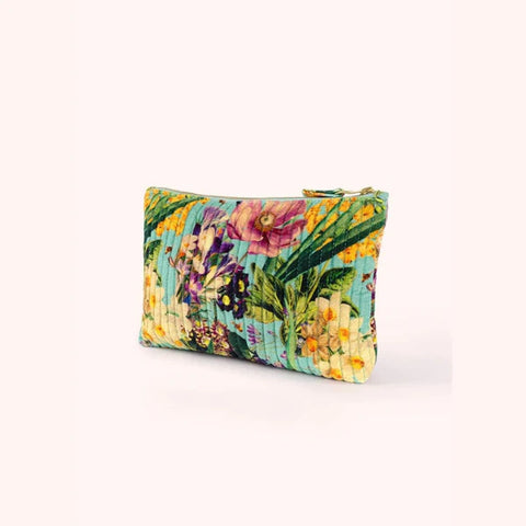 Powder Quilted Cotton Velvet Zip Pouch QVZP1 Spring Flora