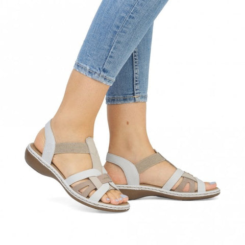 Rieker 65918-81 White Combination Womens Casual Comfort Slingback Sandals