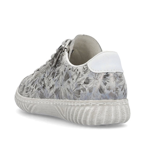Rieker N0900-90 Silver Grey Metallic Womens Casual Comfort Lace/Zip Up Shoes
