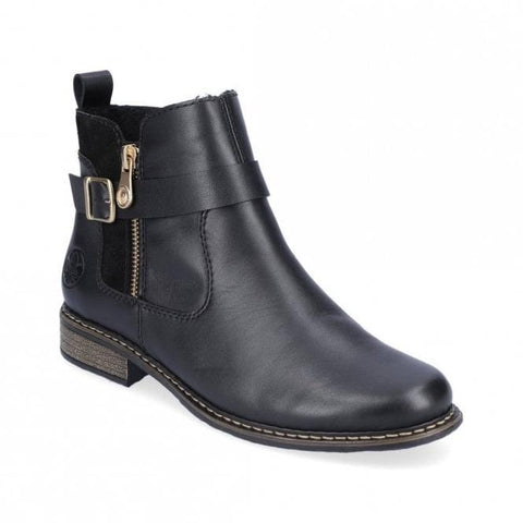 Rieker Z4959-00 Black Womens Casual Comfort Zip Up Leather Ankle Boots