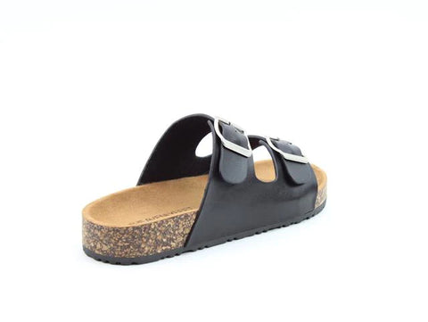 Heavenly Feet Harmony2 Black Womens Casual Comfort Slip On Slider Twin Buckle Fastening Sandals
