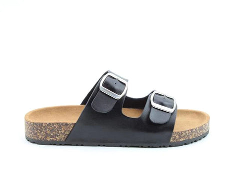 Heavenly Feet Harmony2 Black Womens Casual Comfort Slip On Slider Twin Buckle Fastening Sandals