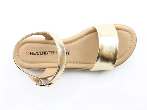 Heavenly Feet Sara Gold Womens Low Wedge Sandals