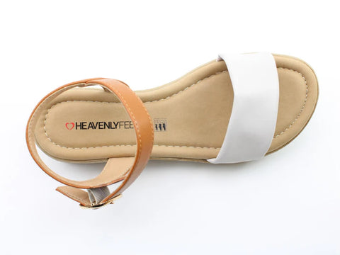 Heavenly Feet Sara Stone/Tan Womens Low Wedge Sandals